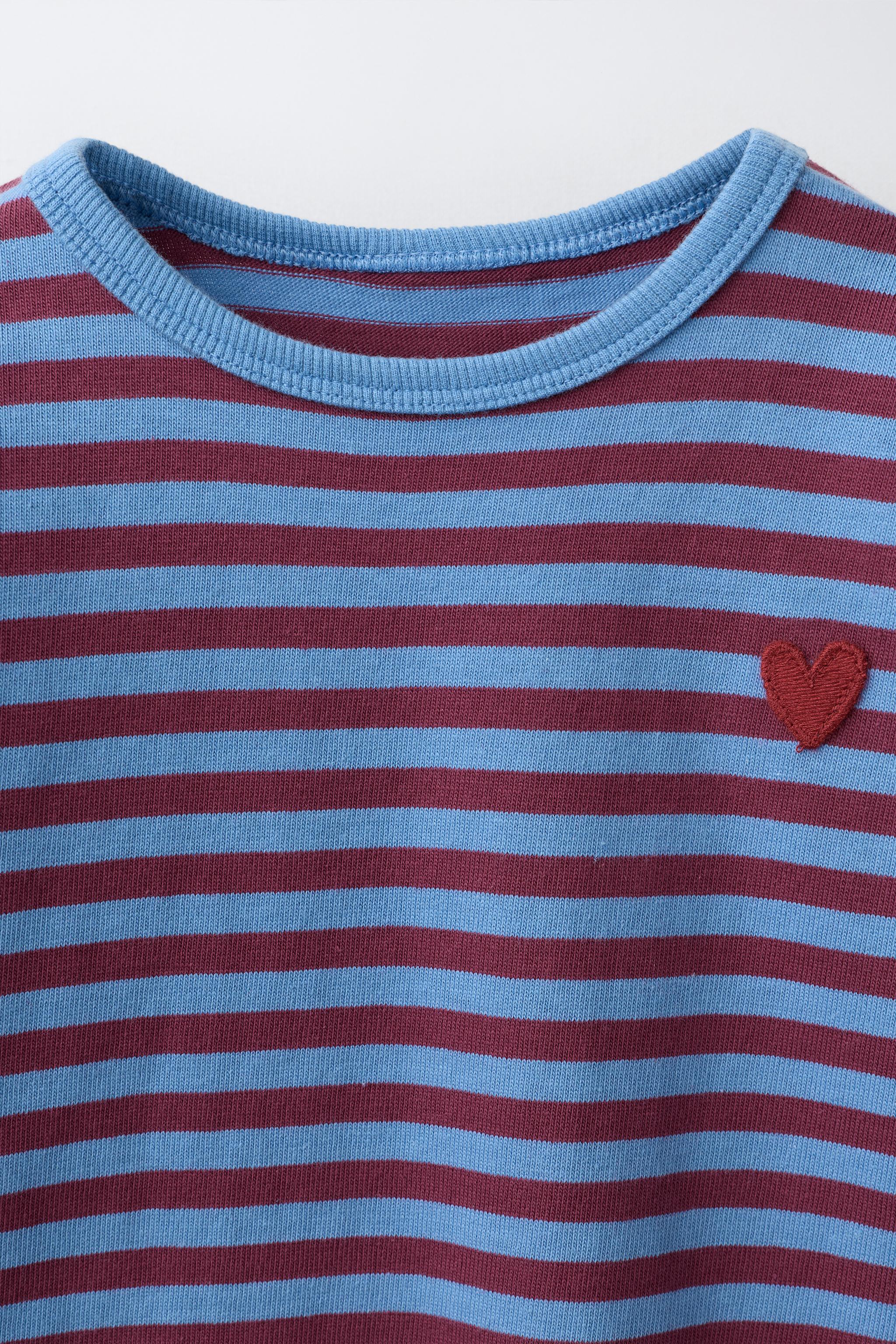 EMBROIDERED HEART STRIPED T-SHIRT